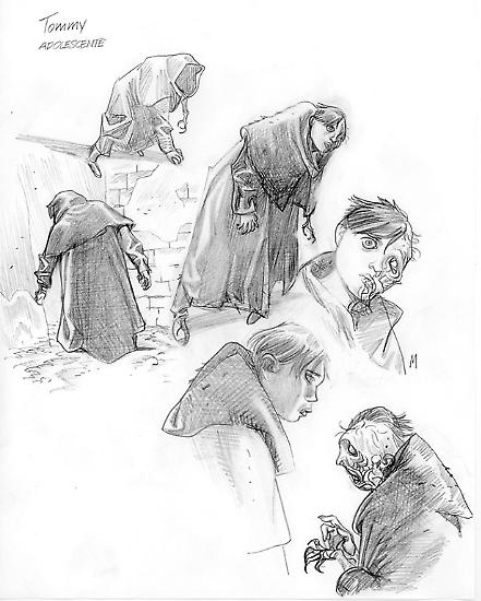 Schizzi di studio, di Nicola Mari, per il personaggio di Tommy.