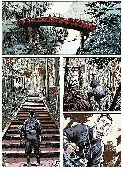 Tavola da "La redenzione del samurai", di Recchioni e Accardi, colori di Stefano Simeone.