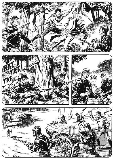 A page from "Il ritorno dei Lupi Neri", texts by the late Ade Capone and drawings by Paolo Bisi.