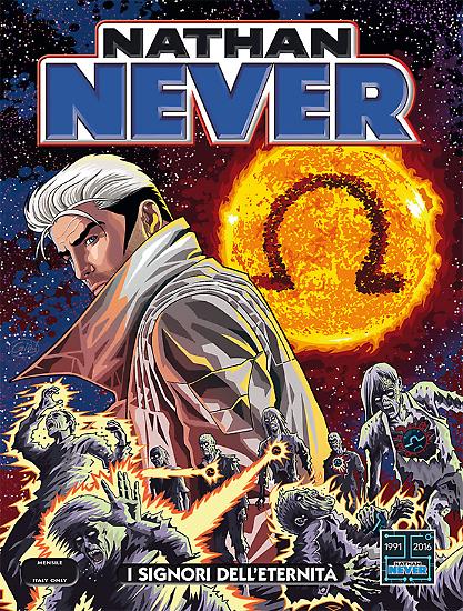 Nathan Never 303 "I signori dell'eternità" in edicola dal 18 agosto. Copertina di Sergio Giardo.
