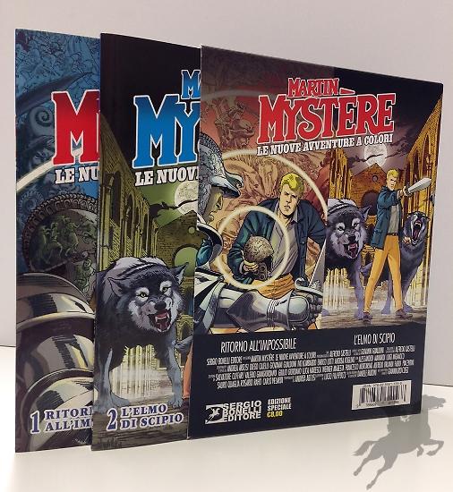 Il retro del cofanetto che raccoglie i primi due numeri in anteprima di Martin Mystère, Le Nuove Avventure a Colori!