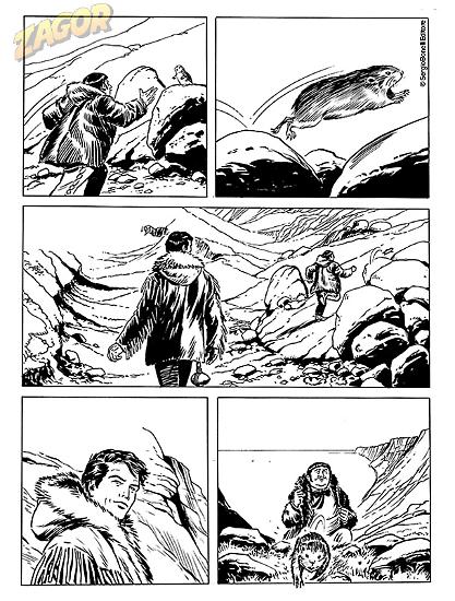 Una tavola di "Tra i ghiacci del nord". Testi di Moreno Burattini, disegni di Roberto Piere.