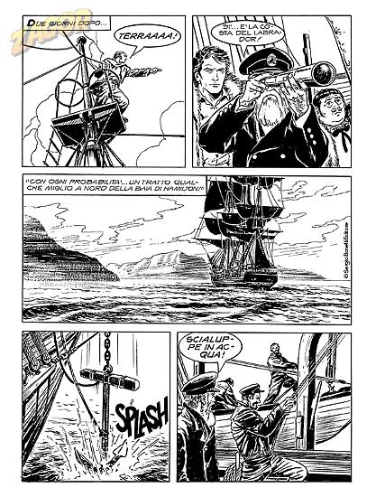 Una tavola di "Terranova!". Testi di Moreno Burattini, disegni di Roberto Piere.