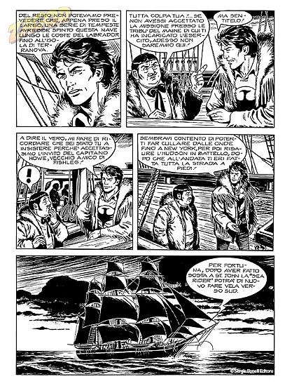Una tavola di "Terranova!". Testi di Moreno Burattini, disegni di Roberto Piere.