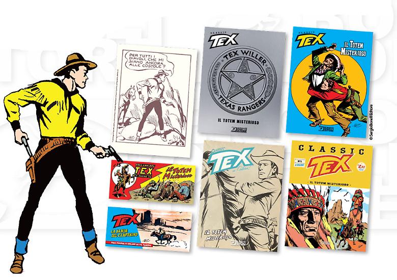 Tex presenta i contenuti della confezione di Tex Dynamite: le quattro versioni del numero 1 di Tex Classic, più due strisce e una stampa.