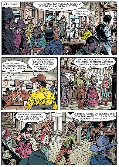 Una tavola tratta da "Stelle di Latta" Tex Color 6 - testo Michele Medda, disegni Michele Benevento, colori Oscar Celestini