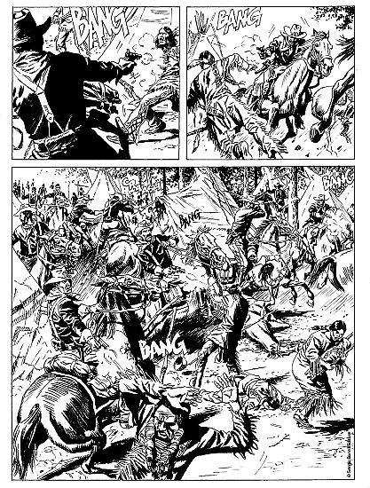 Una tavola di "Cheyenne". Testi di Michele Masiero, disegni di Fabio Valdambrini