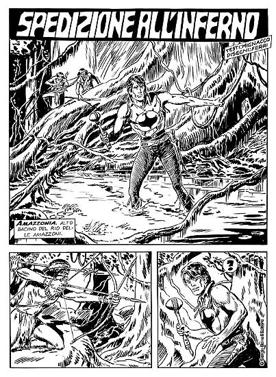Zagor nel Rio Amazonas, disegnato da Gallieno Ferri su testi di Luigi Mignacco in Zagor 565/Zenith 616