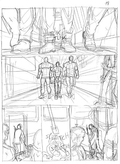 Lo storyboard di una tavola di "Il germe della follia" disegnata da Patrizia Mandanici.