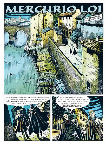 Una tavola di Matteo Mosca dal volume "Mercurio Loi". Testi di Alessandro Bilotta, colori di Stefano Simeone.