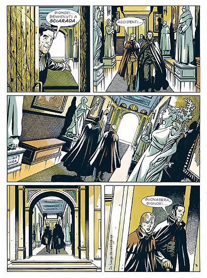 Una tavola di Matteo Mosca dal volume "Mercurio Loi". Testi di Alessandro Bilotta, colori di Stefano Simeone.