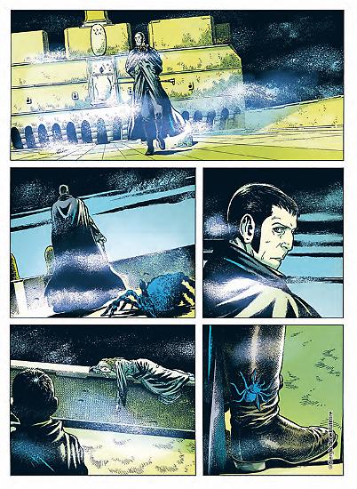 Una tavola di Matteo Mosca dal volume "Mercurio Loi". Testi di Alessandro Bilotta, colori di Stefano Simeone.