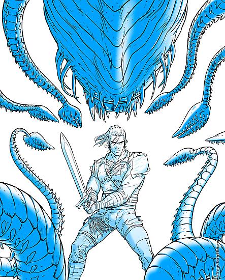 Una fase della colorazione di Jacopo Camagni per la copertina dello Speciale Dragonero n. 4.