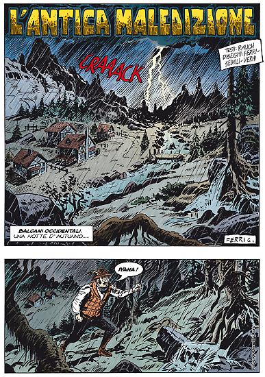 Una tavola di Gallieno Ferri da "L'antica maledizione", Color Zagor n. 5. Testi di Jacopo Rauch.