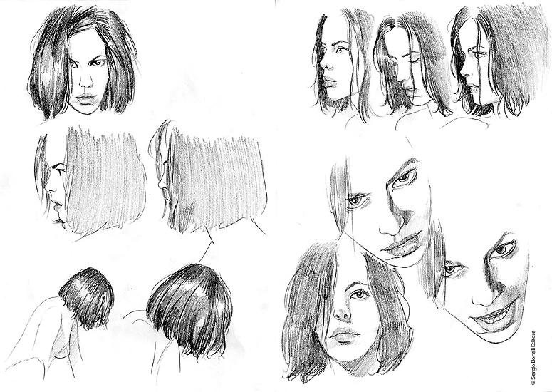 Alcuni studi preparatori del personaggio di Lilith realizzati da Luca Enoch
