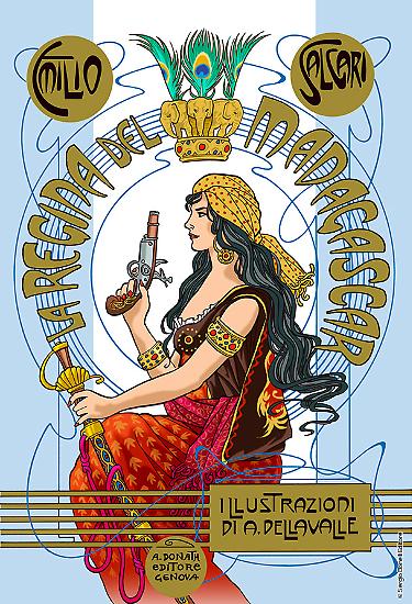 La finta copertina del romanzo immaginario di Emilio Salgari "La principessa del Madagascar"