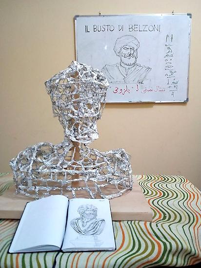Una fase dei lavori per la creazione del busto di Giovanni Battista Belzoni.