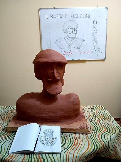 Una fase dei lavori per la creazione del busto di Giovanni Battista Belzoni.