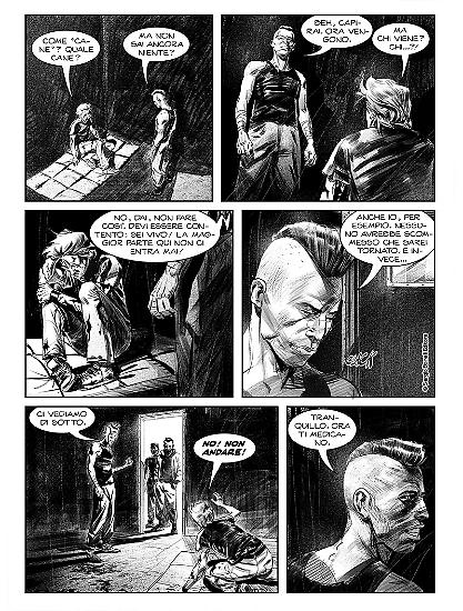 Una tavola di "Mani nude". Testi di Paola Barbato, disegni di Paolo Armitano & Davide Furnò.