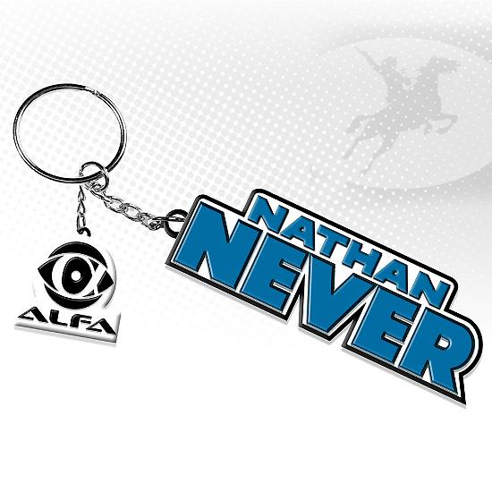 Portachiavi Nathan Never con logo blu e logo dell'Agenzia Alfa
