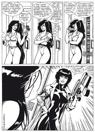 Una tavola di "Le dame nere", Legs Weaver n. 1. Testi di Antonio Serra, disegni di Gianmauro Cozzi e Teresa Marzia.