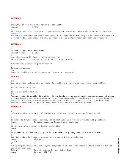 Una pagina della sceneggiatura del racconto.