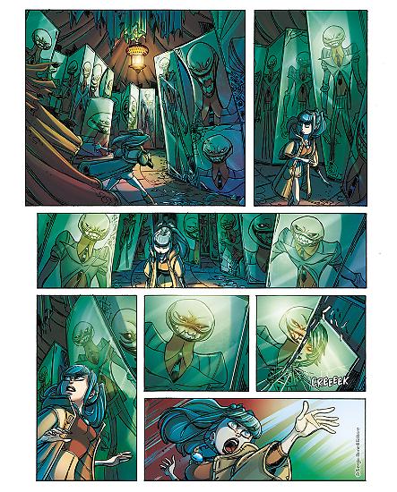 Una tavola del numero 0 di "Creepy Past", testi di Bruno Enna e Giovanni Di Gregorio, disegni di Giovanni Rigano, colori di Alessandra Dottori.