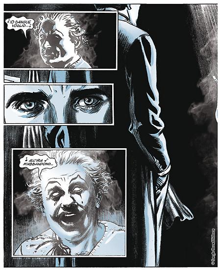 Una tavola di "Il senso del dolore", Le Stagioni del Commissario Ricciardi n.1. Testi di Claudio Falco, disegni di Daniele Bigliardo.