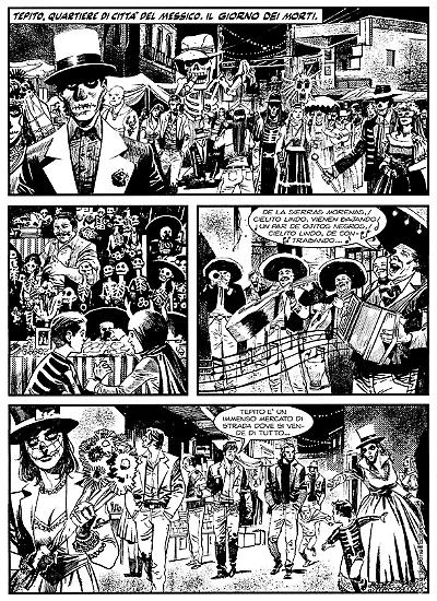 Una tavola di "El día de los muertos", Dampyr n.212. Testi di Claudio Falco, disegni di Fabiano Ambu.