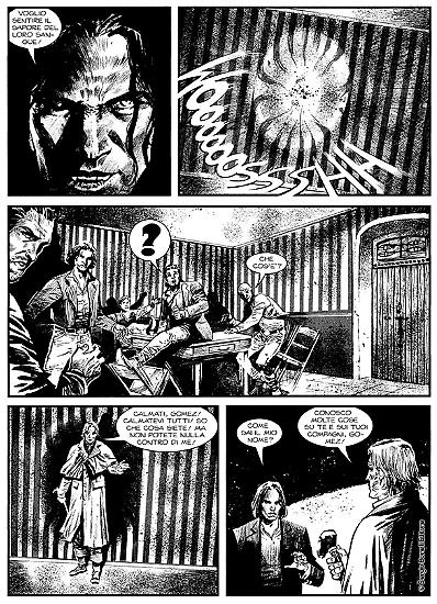 Una tavola di "El día de los muertos", Dampyr n.212. Testi di Claudio Falco, disegni di Fabiano Ambu.