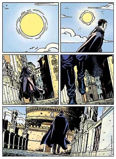 Una tavola di "Il colore giallo", Mercurio Loi n. 8. Testi di Alessandro Bilotta, disegni di Matteo Mosca