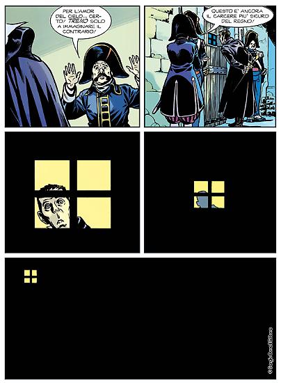Una tavola di "Il colore giallo", Mercurio Loi n. 8. Testi di Alessandro Bilotta, disegni di Matteo Mosca