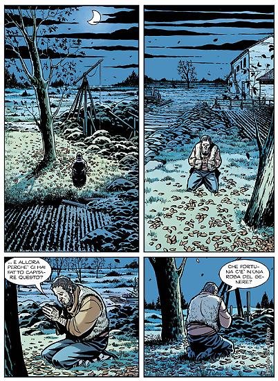 Una tavola di "Il colore giallo", Mercurio Loi n. 8. Testi di Alessandro Bilotta, disegni di Matteo Mosca