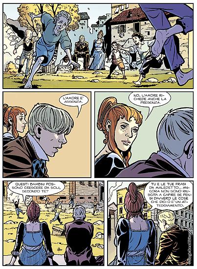 Una tavola di "Il colore giallo", Mercurio Loi n. 8. Testi di Alessandro Bilotta, disegni di Matteo Mosca