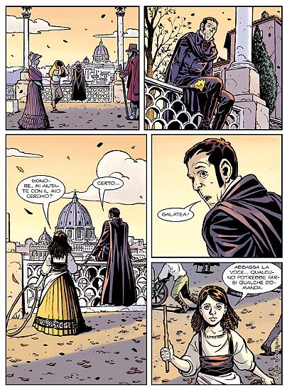 Una tavola di "Il colore giallo", Mercurio Loi n. 8. Testi di Alessandro Bilotta, disegni di Matteo Mosca