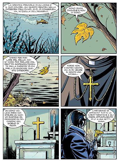 Una tavola di "Il colore giallo", Mercurio Loi n. 8. Testi di Alessandro Bilotta, disegni di Matteo Mosca