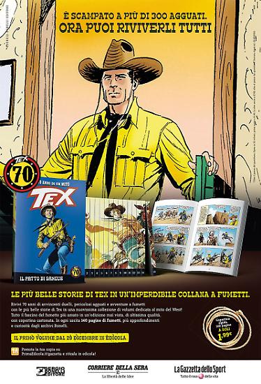 Il poster dell'iniziativa di La Gazzetta dello Sport e Il Corriere della Sera dedicata ai 70 anni di Tex.