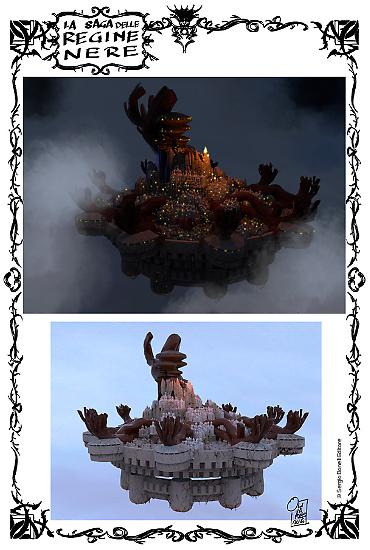 Rendering 3D dell'Isola elfica volante.