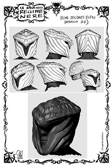 Rendering 3D delle armature dei soldati elfici.