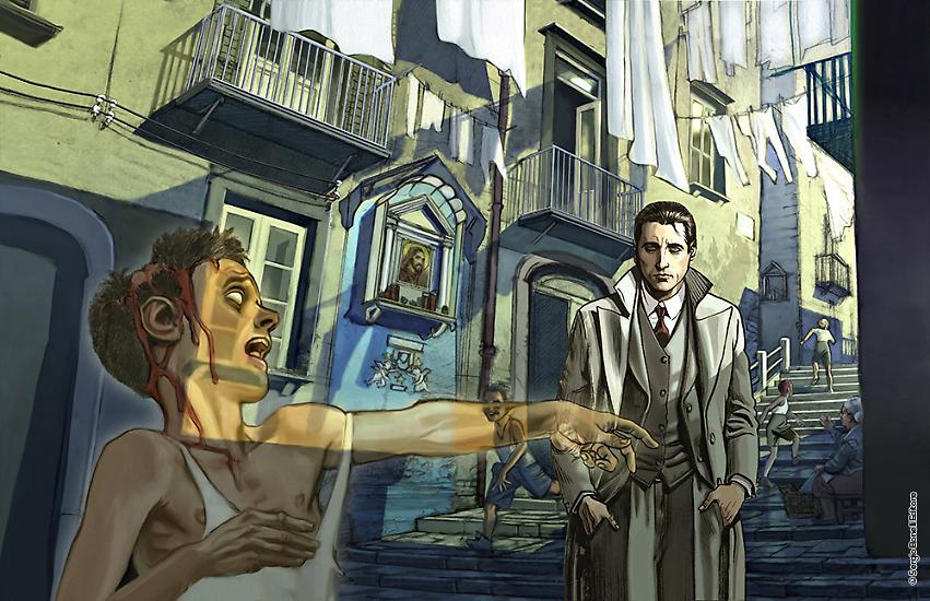 L'illustrazione di Daniele Bigliardo per la copertina dell'edizione da libreria di "La condanna del sangue".