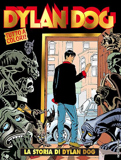 Dylan Dog 100 - "La storia di Dylan Dog" - copertina con inserti in colore oro e parti in rilievo