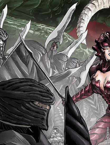 I dettagli delle sei ante che compongono la variant cover di Dragonero 58, da sinistra verso destra