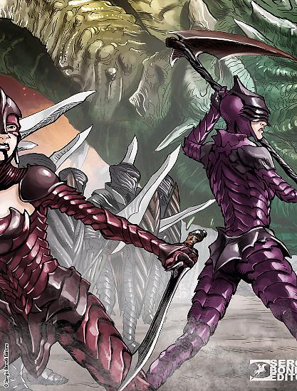 I dettagli delle sei ante che compongono la variant cover di Dragonero 58, da sinistra verso destra