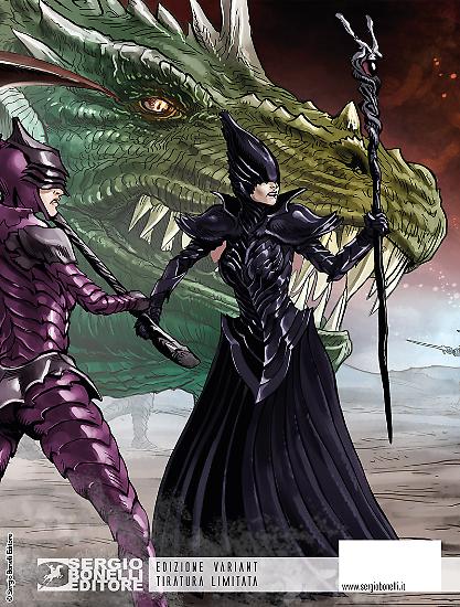 I dettagli delle sei ante che compongono la variant cover di Dragonero 58, da sinistra verso destra