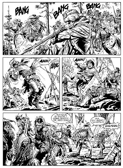 Una tavola tratta dall'albo "La strage di Red Hill", testi di Guido Nolitta, disegni di Alberto Giolitti