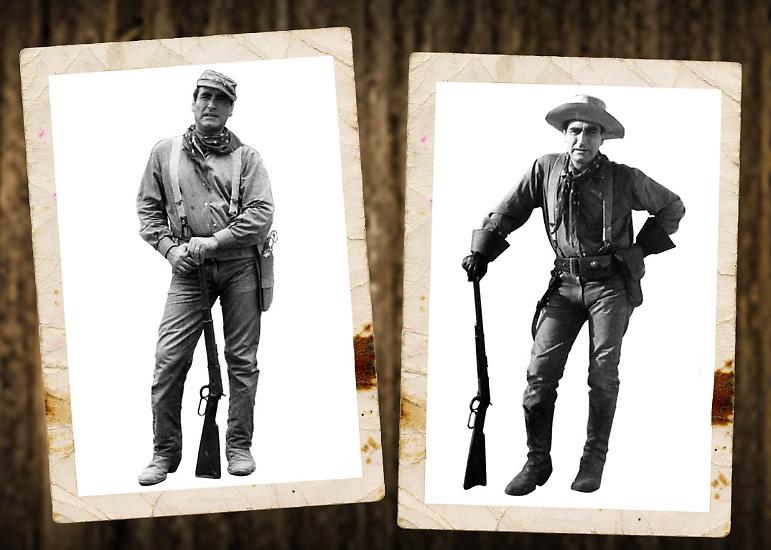 Alberto Giolitti ritratto in abiti western. Fotografie tratte dal sito albertogiolitti.com, gestito da Angelo R. Todaro.