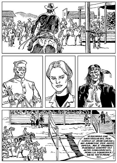 Una tavola di Roberto Diso da "La grande corsa", Maxi Tex n.22. Testi di Pasquale Ruju.