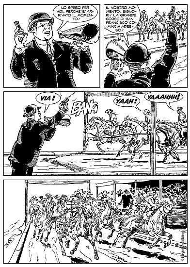 Una tavola di Roberto Diso da "La grande corsa", Maxi Tex n.22. Testi di Pasquale Ruju.