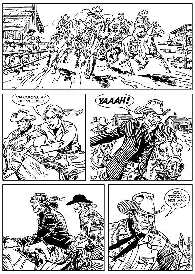 Una tavola di Roberto Diso da "La grande corsa", Maxi Tex n.22. Testi di Pasquale Ruju.