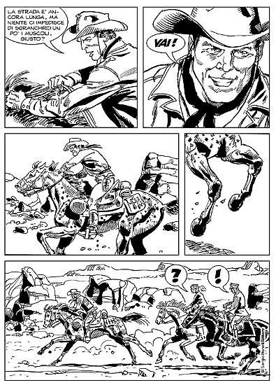 Una tavola di Roberto Diso da "La grande corsa", Maxi Tex n.22. Testi di Pasquale Ruju.